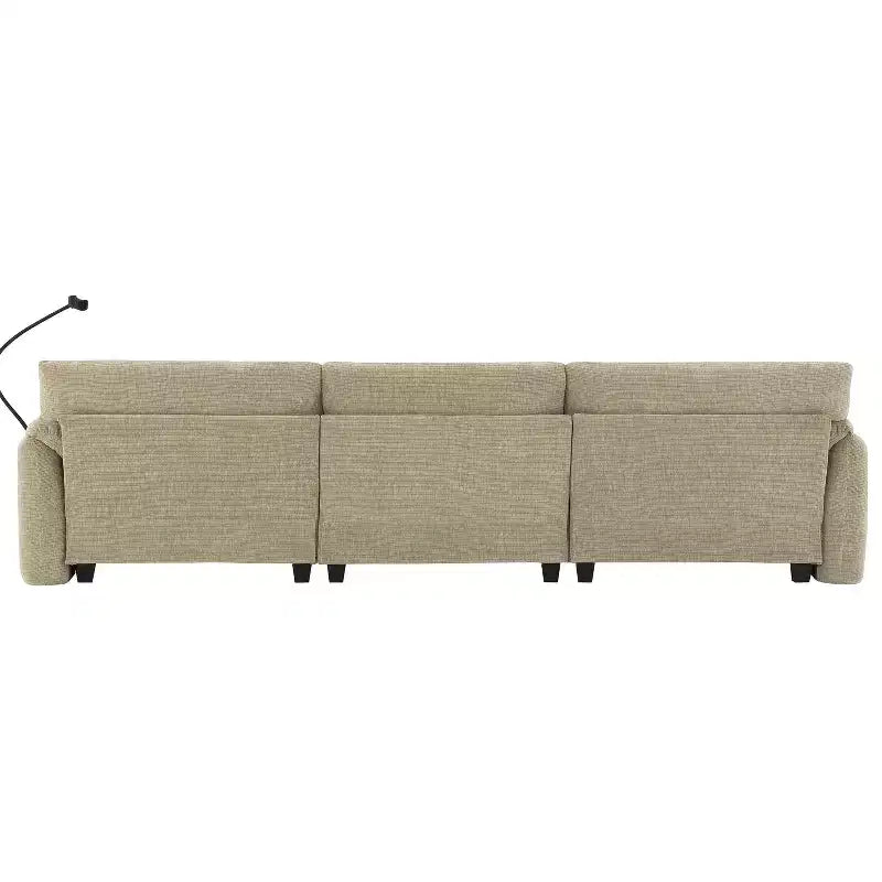 Canapé modulaire sectionnel en chenille rayée Whisen 108 en forme de L avec assise large, chargeurs USB/Type-C et pouf de rangement