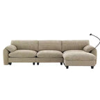 Canapé modulaire sectionnel en chenille rayée Whisen 108 en forme de L avec assise large, chargeurs USB/Type-C et pouf de rangement