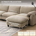 Canapé modulaire sectionnel en chenille rayée Whisen 108 en forme de L avec assise large, chargeurs USB/Type-C et pouf de rangement