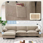 Canapé modulaire sectionnel en chenille rayée Whisen 108 en forme de L avec assise large, chargeurs USB/Type-C et pouf de rangement