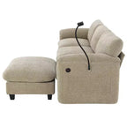 Canapé modulaire sectionnel en chenille rayée Whisen 108 en forme de L avec assise large, chargeurs USB/Type-C et pouf de rangement