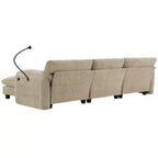 Canapé modulaire sectionnel en chenille rayée Whisen 108 en forme de L avec assise large, chargeurs USB/Type-C et pouf de rangement
