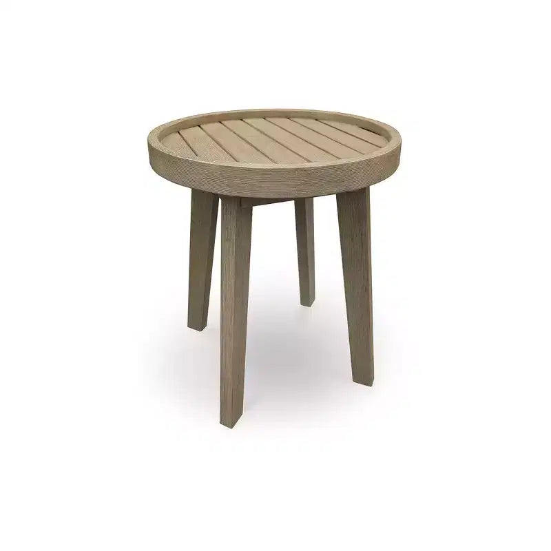 Signature Design by Ashley Bradstreet Bay Outdoor End Table - 19 Round Eucalyptus Wood Patio Side Table with Antique Finish - Weather-Resistant