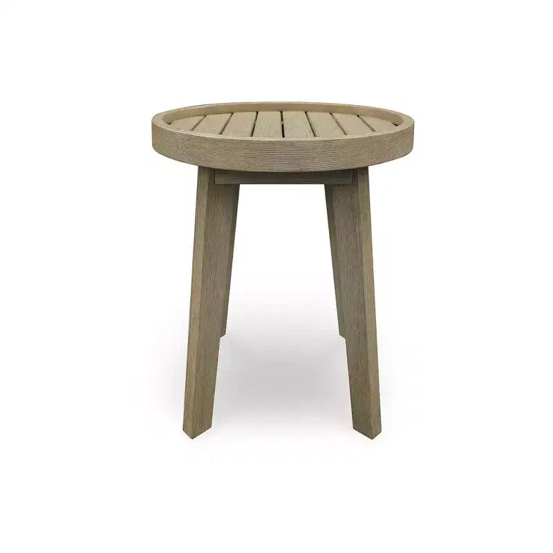 Signature Design by Ashley Bradstreet Bay - Table d'appoint ronde d'extérieur en bois d'eucalyptus avec finition antique - Résistante aux intempéries