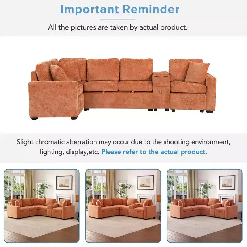 Divano letto a L modulare da 120,5" con letto estraibile, contenitore e portabicchieri, sezionale reversibile per soggiorno moderno