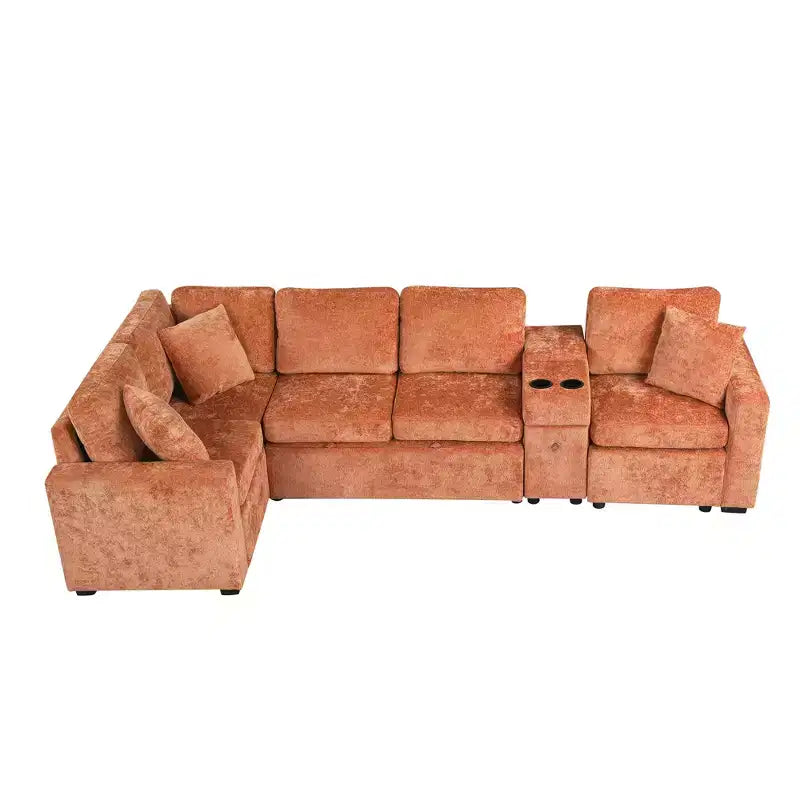 Divano letto a L modulare da 120,5" con letto estraibile, contenitore e portabicchieri, sezionale reversibile per soggiorno moderno