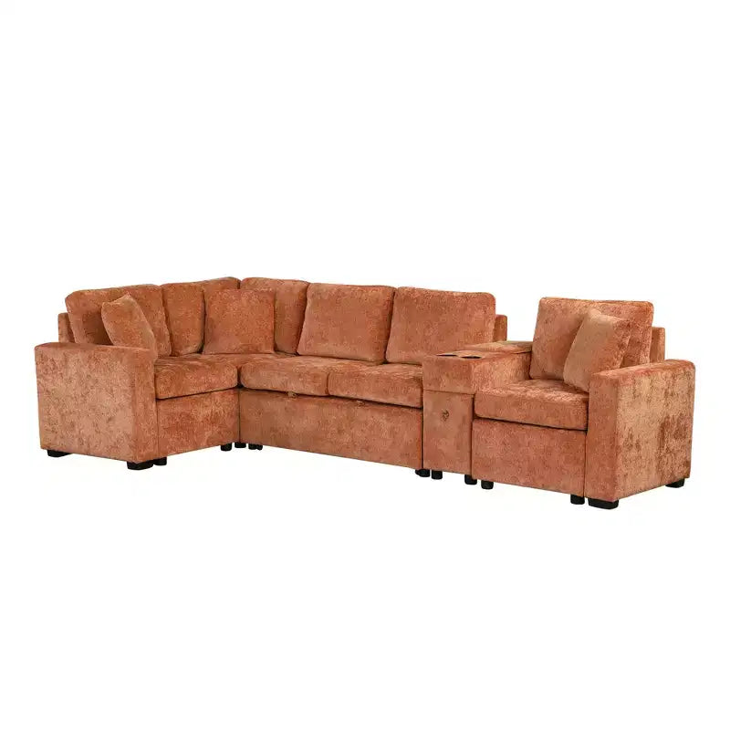Divano letto a L modulare da 120,5" con letto estraibile, contenitore e portabicchieri, sezionale reversibile per soggiorno moderno