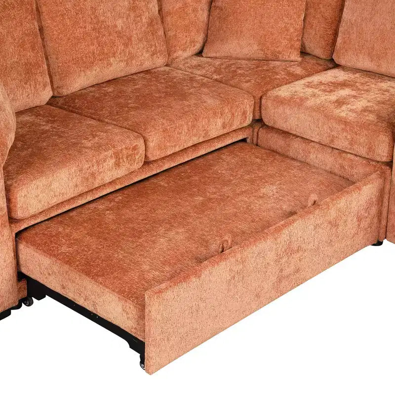 Divano letto a L modulare da 120,5" con letto estraibile, contenitore e portabicchieri, sezionale reversibile per soggiorno moderno