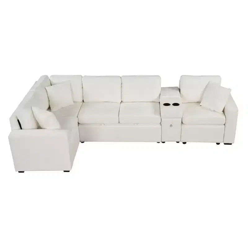 Divano letto a L modulare da 120,5" con letto estraibile, contenitore e portabicchieri, sezionale reversibile per soggiorno moderno