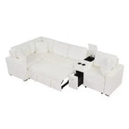 Divano letto a L modulare da 120,5" con letto estraibile, contenitore e portabicchieri, sezionale reversibile per soggiorno moderno