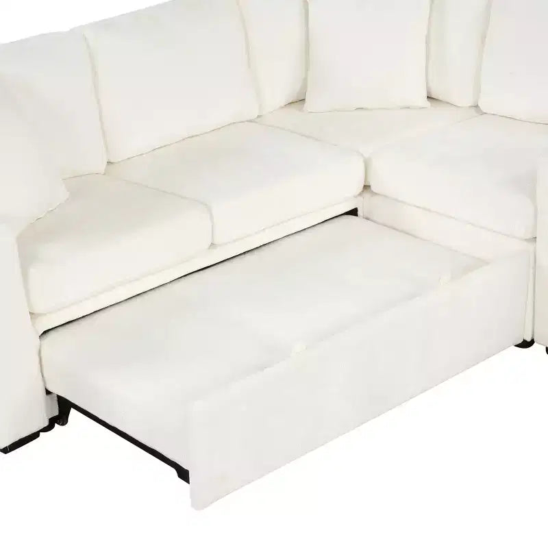 Divano letto a L modulare da 120,5" con letto estraibile, contenitore e portabicchieri, sezionale reversibile per soggiorno moderno