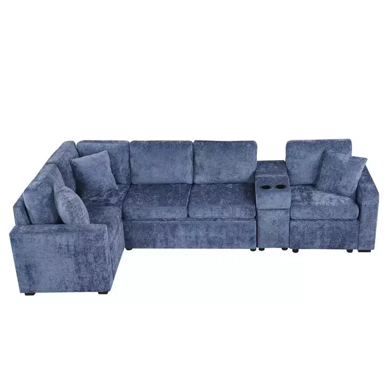 Divano letto a L modulare da 120,5" con letto estraibile, contenitore e portabicchieri, sezionale reversibile per soggiorno moderno