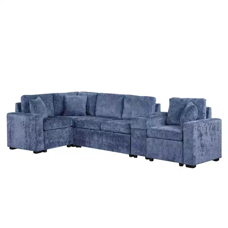 Divano letto a L modulare da 120,5" con letto estraibile, contenitore e portabicchieri, sezionale reversibile per soggiorno moderno