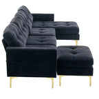 Divano componibile a L 110,6" con pouf - Rivestimento in velluto, tasche portaoggetti e configurazioni regolabili