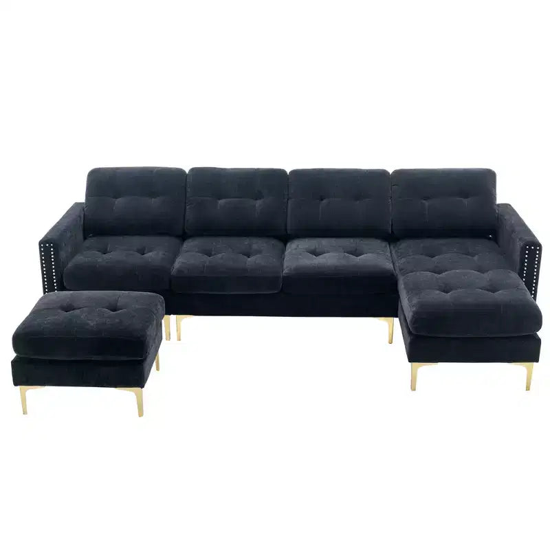 Divano componibile a L 110,6" con pouf - Rivestimento in velluto, tasche portaoggetti e configurazioni regolabili