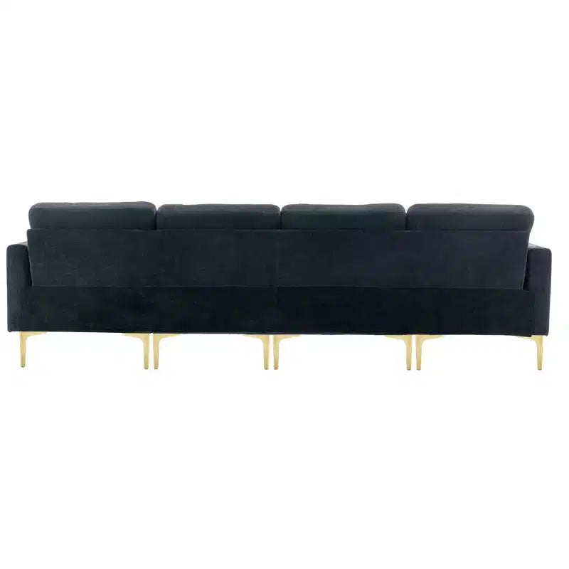 Divano componibile a L 110,6" con pouf - Rivestimento in velluto, tasche portaoggetti e configurazioni regolabili