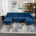 Divano componibile a L 110,6" con pouf - Rivestimento in velluto, tasche portaoggetti e configurazioni regolabili