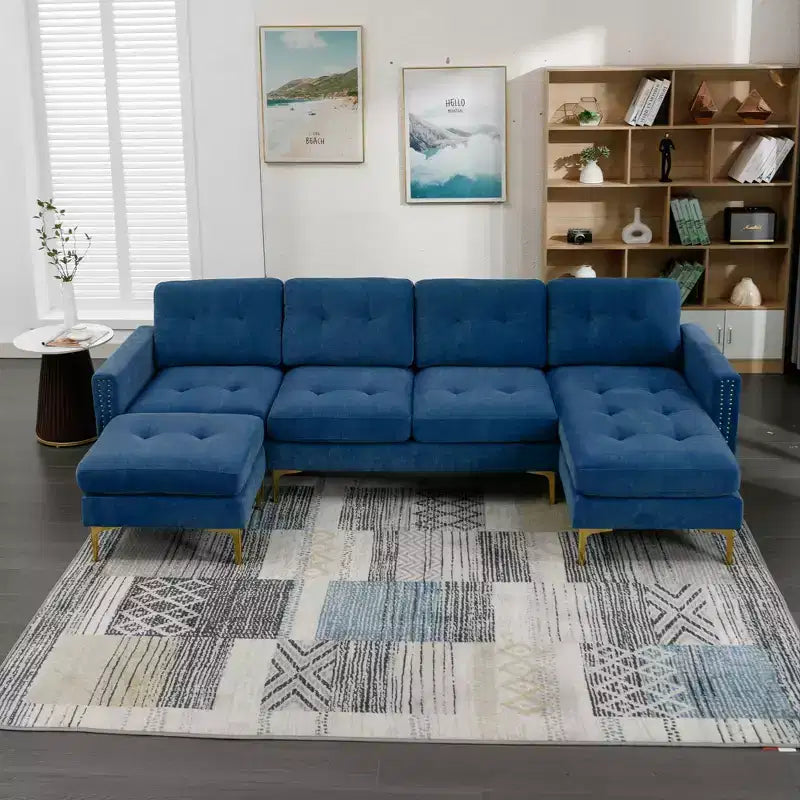 Divano componibile a L 110,6" con pouf - Rivestimento in velluto, tasche portaoggetti e configurazioni regolabili