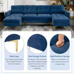 Divano componibile a L 110,6" con pouf - Rivestimento in velluto, tasche portaoggetti e configurazioni regolabili