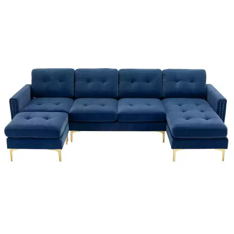 Divano componibile a L 110,6" con pouf - Rivestimento in velluto, tasche portaoggetti e configurazioni regolabili