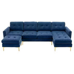 Divano componibile a L 110,6" con pouf - Rivestimento in velluto, tasche portaoggetti e configurazioni regolabili