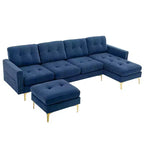 Divano componibile a L 110,6" con pouf - Rivestimento in velluto, tasche portaoggetti e configurazioni regolabili