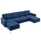 Divano componibile a L 110,6" con pouf - Rivestimento in velluto, tasche portaoggetti e configurazioni regolabili