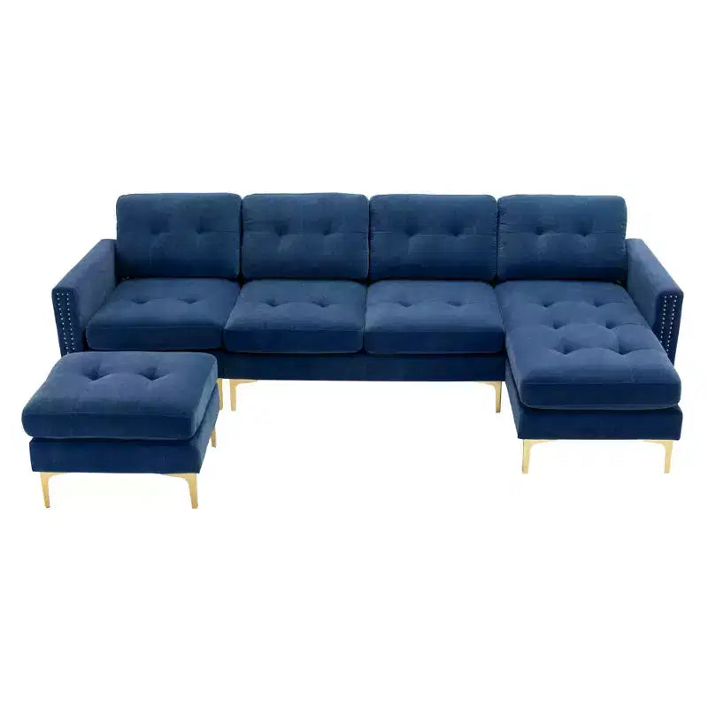 Divano componibile a L 110,6" con pouf - Rivestimento in velluto, tasche portaoggetti e configurazioni regolabili