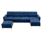 Divano componibile a L 110,6" con pouf - Rivestimento in velluto, tasche portaoggetti e configurazioni regolabili