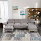 Divano componibile a L 110,6" con pouf - Rivestimento in velluto, tasche portaoggetti e configurazioni regolabili