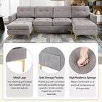 Divano componibile a L 110,6" con pouf - Rivestimento in velluto, tasche portaoggetti e configurazioni regolabili