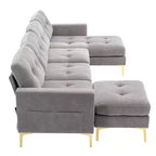Divano componibile a L 110,6" con pouf - Rivestimento in velluto, tasche portaoggetti e configurazioni regolabili