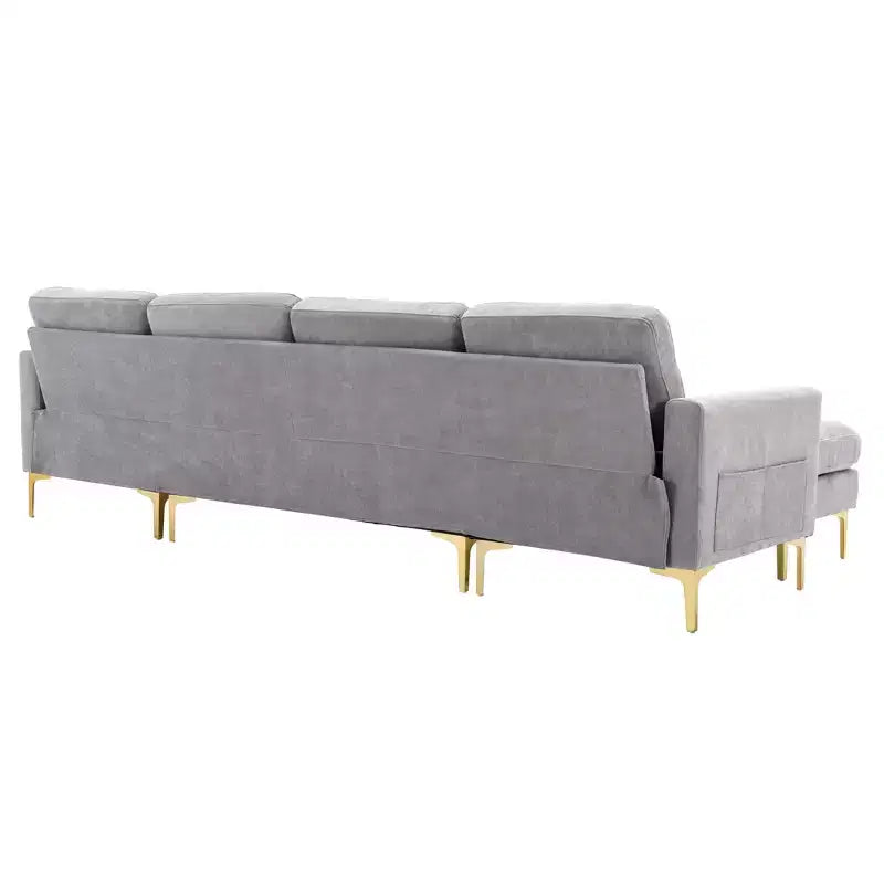 Divano componibile a L 110,6" con pouf - Rivestimento in velluto, tasche portaoggetti e configurazioni regolabili