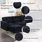 Divano componibile a L 110,6" con pouf - Rivestimento in velluto, tasche portaoggetti e configurazioni regolabili