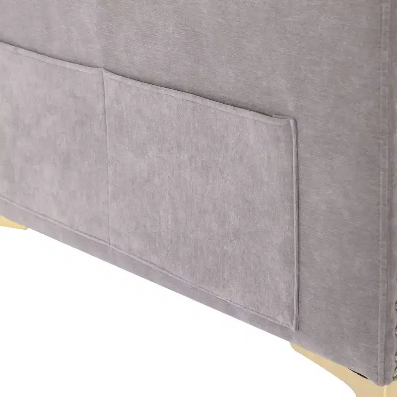 Divano componibile a L 110,6" con pouf - Rivestimento in velluto, tasche portaoggetti e configurazioni regolabili