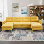 Divano componibile a L 110,6" con pouf - Rivestimento in velluto, tasche portaoggetti e configurazioni regolabili