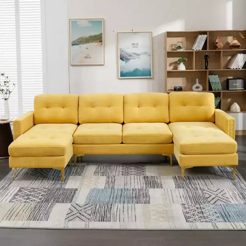 Divano componibile a L 110,6" con pouf - Rivestimento in velluto, tasche portaoggetti e configurazioni regolabili