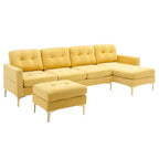 Divano componibile a L 110,6" con pouf - Rivestimento in velluto, tasche portaoggetti e configurazioni regolabili