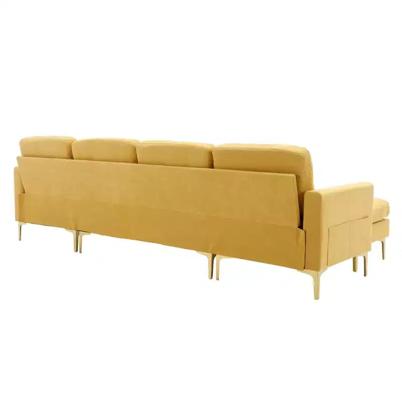 Divano componibile a L 110,6" con pouf - Rivestimento in velluto, tasche portaoggetti e configurazioni regolabili