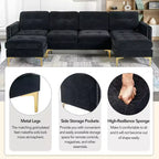 Divano componibile a L 110,6" con pouf - Rivestimento in velluto, tasche portaoggetti e configurazioni regolabili