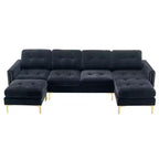 Divano componibile a L 110,6" con pouf - Rivestimento in velluto, tasche portaoggetti e configurazioni regolabili