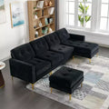 110.6 L-Shape Convertible Sectional Sofa with Ottoman - Velvet Upholstered, Storage Pockets & Adjustable Configurations