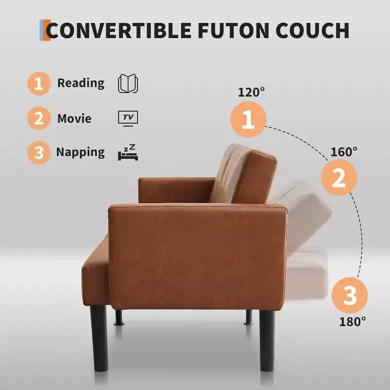 Divano letto futon regolabile a 3 posizioni, divanetto compatto, divano letto moderno di metà secolo, divano trasformabile, divani per soggiorno (grigio/marrone)