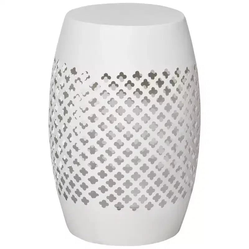 NAYSAYE End Table with Fretwork Design, Decorative End Table with Woven Lattice Design for Home Lawn Garden Patio, White, 9.75*18*9.75