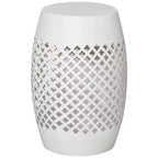NAYSAYE End Table with Fretwork Design, Decorative End Table with Woven Lattice Design for Home Lawn Garden Patio, White, 9.75*18*9.75