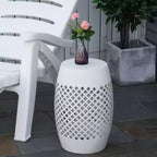 NAYSAYE Tavolino da divano con design a traforo, tavolino decorativo con design a reticolo intrecciato per casa, prato, giardino, patio, bianco, 9,75*18*9,75