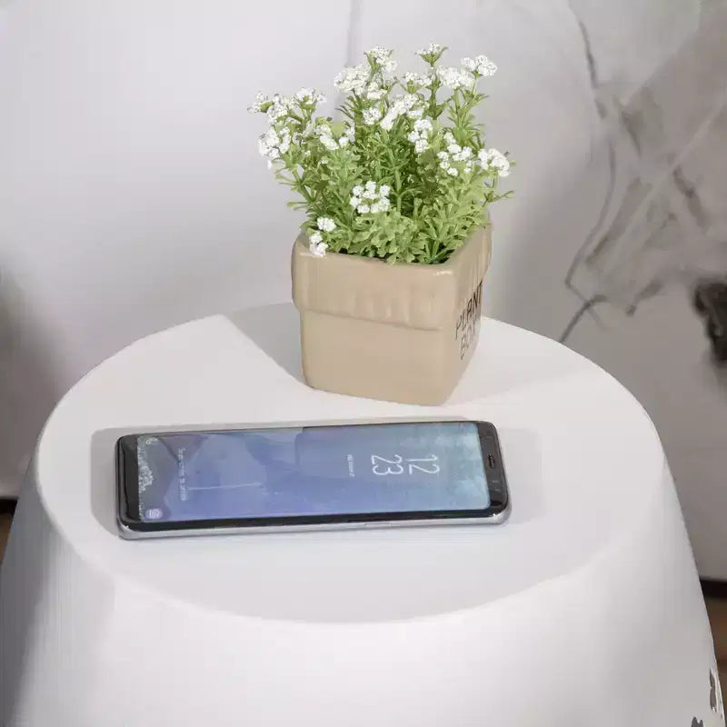 NAYSAYE Tavolino da divano con design a traforo, tavolino decorativo con design a reticolo intrecciato per casa, prato, giardino, patio, bianco, 9,75*18*9,75