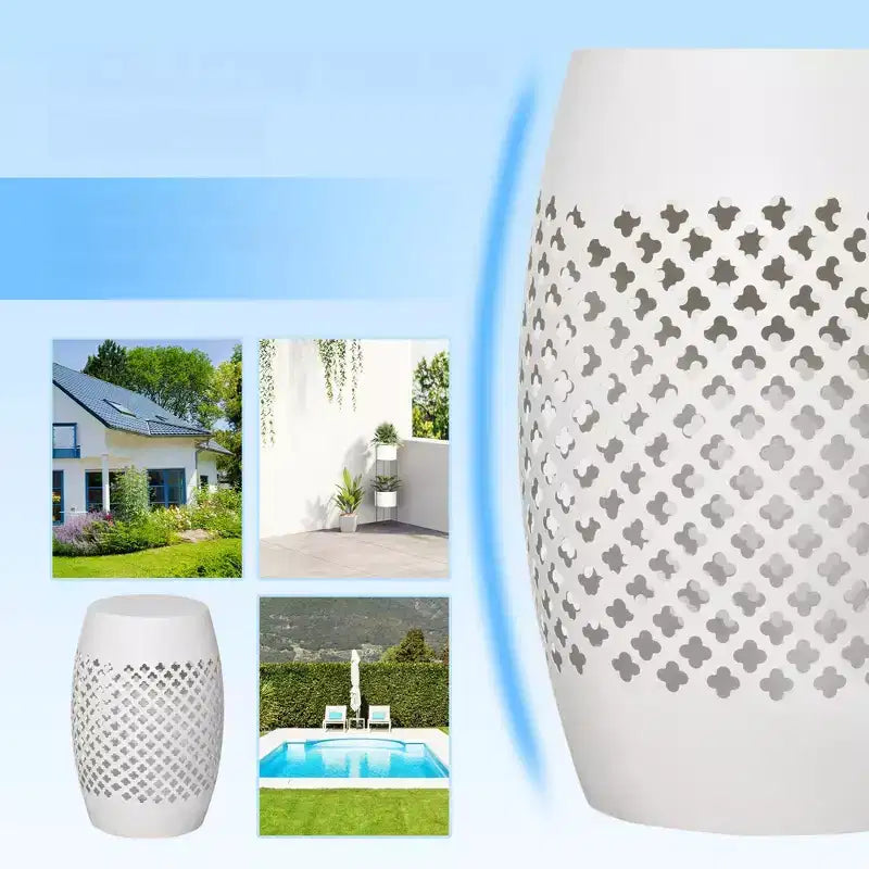 NAYSAYE Tavolino da divano con design a traforo, tavolino decorativo con design a reticolo intrecciato per casa, prato, giardino, patio, bianco, 9,75*18*9,75