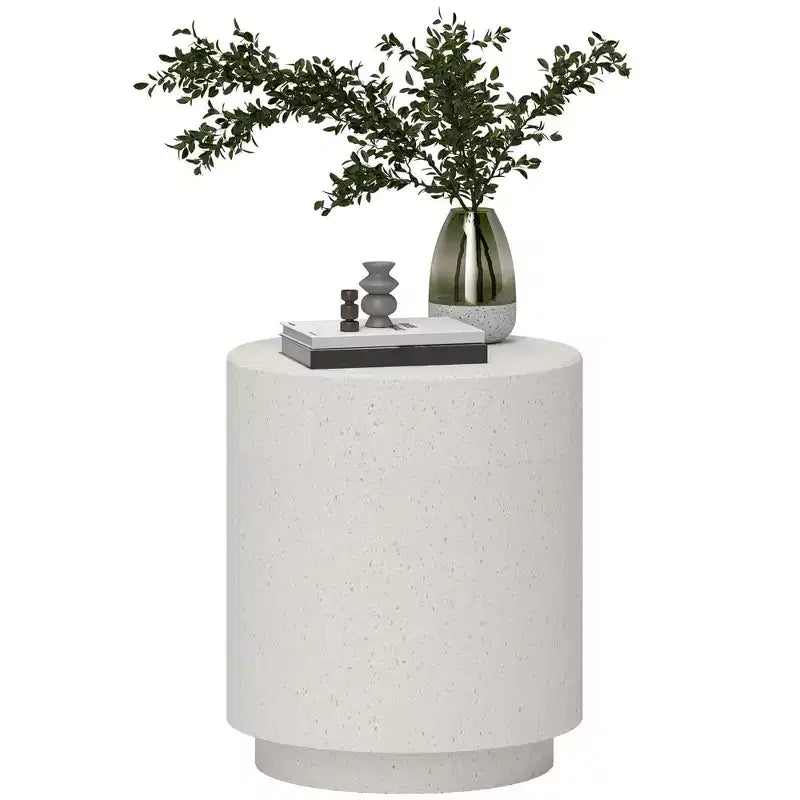 NAYSAYE Round End Table with Adjustable Feetp, Side Table for Lawn Garden Patio, White, 14.5*17*14.5