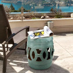 Table d'appoint NAYSAYE avec motif ajouré, Table d'appoint décorative pour jardin, pelouse ou patio, Bleu antique, 11,5*17,25*11,5